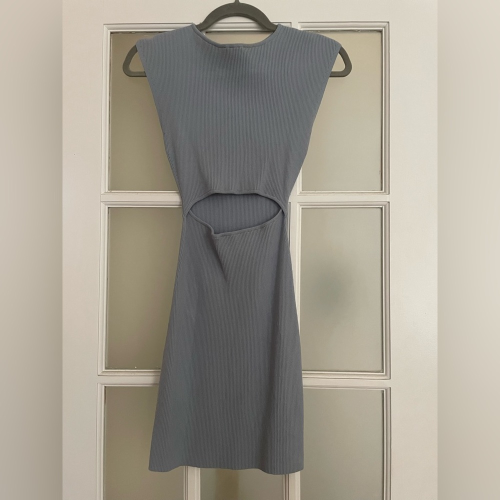 Wilfred Slate Blue Cutout Knit Mini Dress